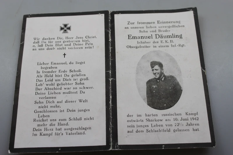 Sterbebilder Ob-Gef Infanterie gefallen am 10.06.1942 in Charkow