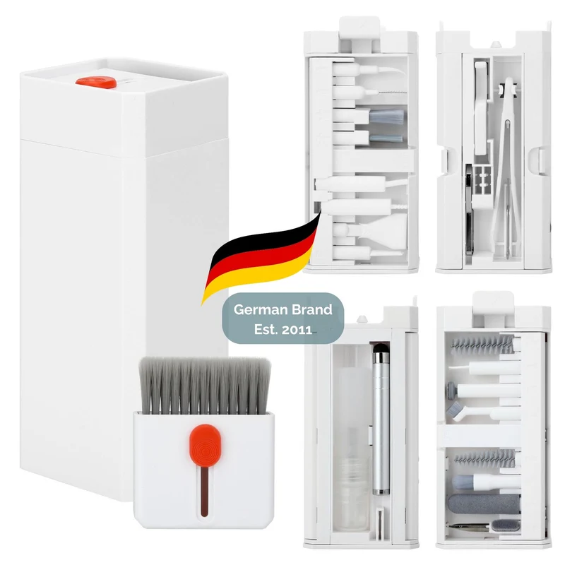 Cadorabo 32-in-1 Elektronik Reinigungsset – Reinigungsstift & Bürsten Für AirPods/Kopfhörer, Handy, Tablet, Laptop, Tastatur, Kamera – Bildschirmreiniger, Pinzette, SIM-Nadel, Staubentferner Etui
