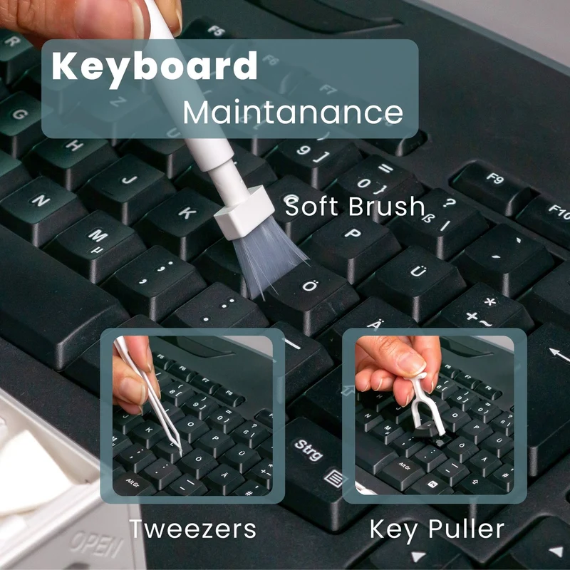 Cadorabo 32-in-1 Elektronik Reinigungsset – Reinigungsstift & Bürsten Für AirPods/Kopfhörer, Handy, Tablet, Laptop, Tastatur, Kamera – Bildschirmreiniger, Pinzette, SIM-Nadel, Staubentferner Etui