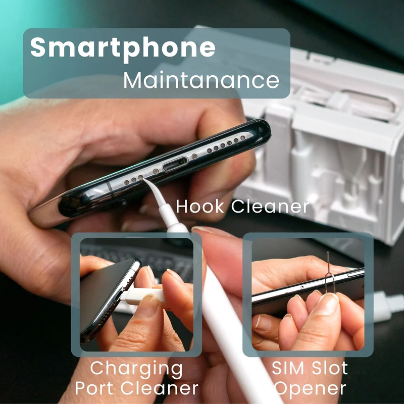 Cadorabo 32-in-1 Elektronik Reinigungsset – Reinigungsstift & Bürsten Für AirPods/Kopfhörer, Handy, Tablet, Laptop, Tastatur, Kamera – Bildschirmreiniger, Pinzette, SIM-Nadel, Staubentferner Etui