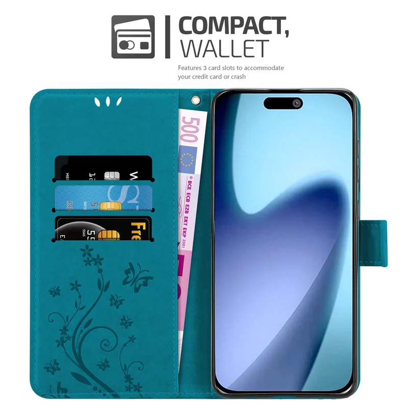 Cadorabo Hülle kompatibel mit Apple iPhone 17 - Schutzhülle im Blumen Design mit Magnetverschluss, Standfunktion und Kartenfächern