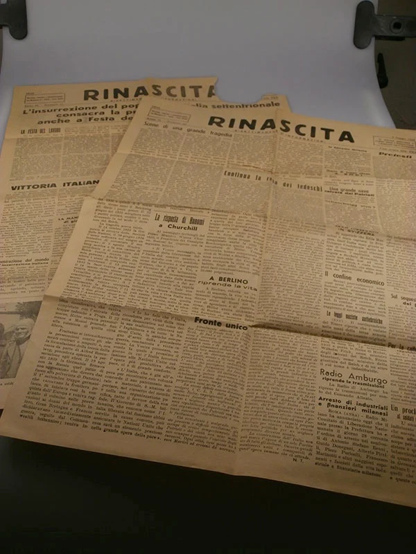 "Rinascita", zwei Ausgaben vom 3. und 6. Mai 1945