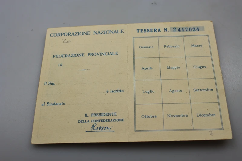 Mitgliedskarte des Verbandes faschistischer Konzerne – 1926
