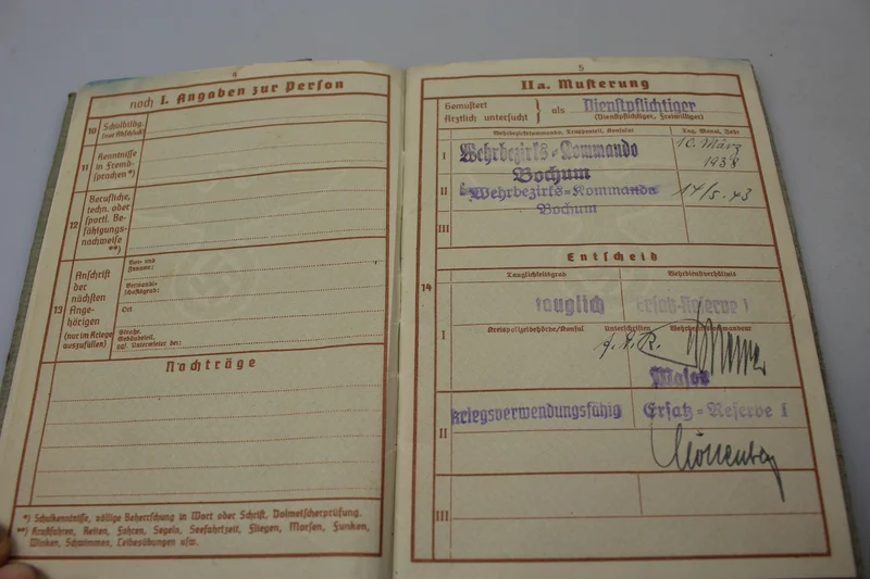 Wehrpass Heer WW2 Reservist