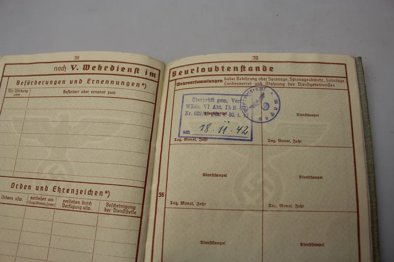 Wehrpass Heer WW2 Reservist