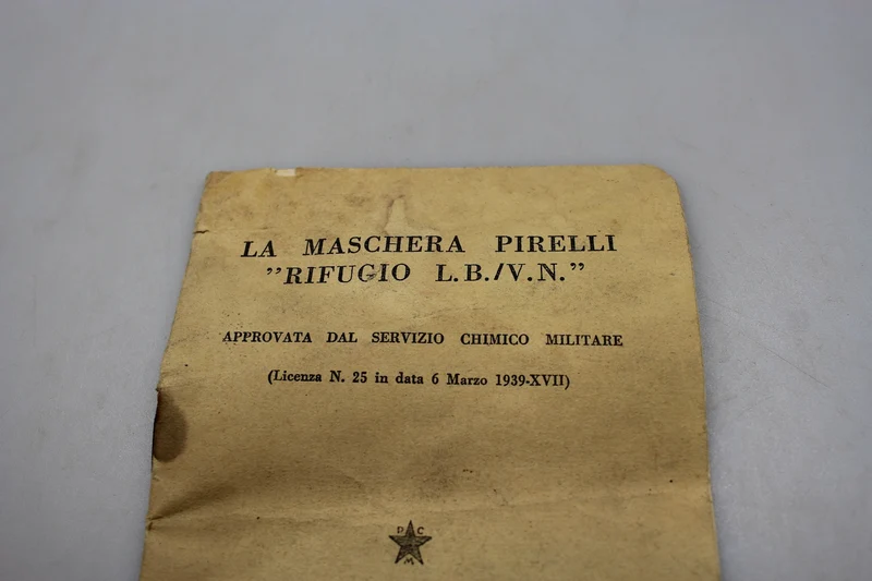 Handbuch „Pirelli „Rifugio“ Gasmaske LV/BN – 1940