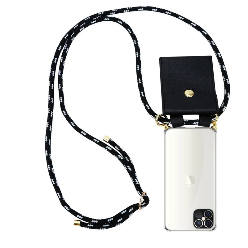 Cadorabo Handy Kette kompatibel mit Apple iPhone 12 / 12 PRO Silikon Schutzhülle mit Gold Ringen, Kordel Band und abnehmbarem Etui