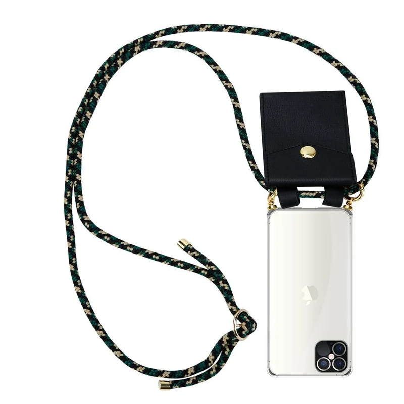 Cadorabo Handy Kette kompatibel mit Apple iPhone 12 / 12 PRO Silikon Schutzhülle mit Gold Ringen, Kordel Band und abnehmbarem Etui
