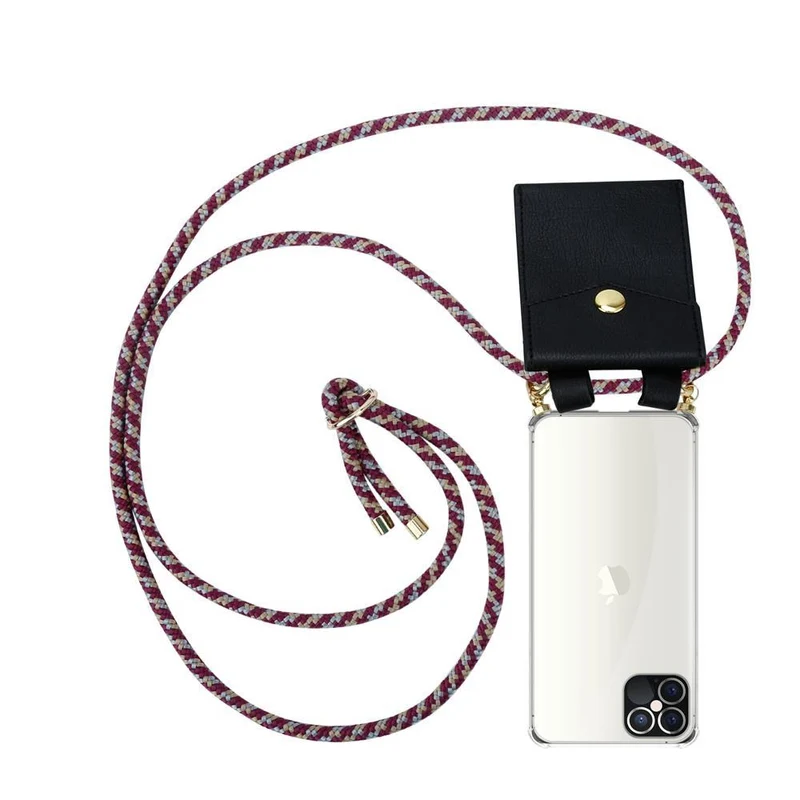 Cadorabo Handy Kette kompatibel mit Apple iPhone 12 / 12 PRO Silikon Schutzhülle mit Gold Ringen, Kordel Band und abnehmbarem Etui