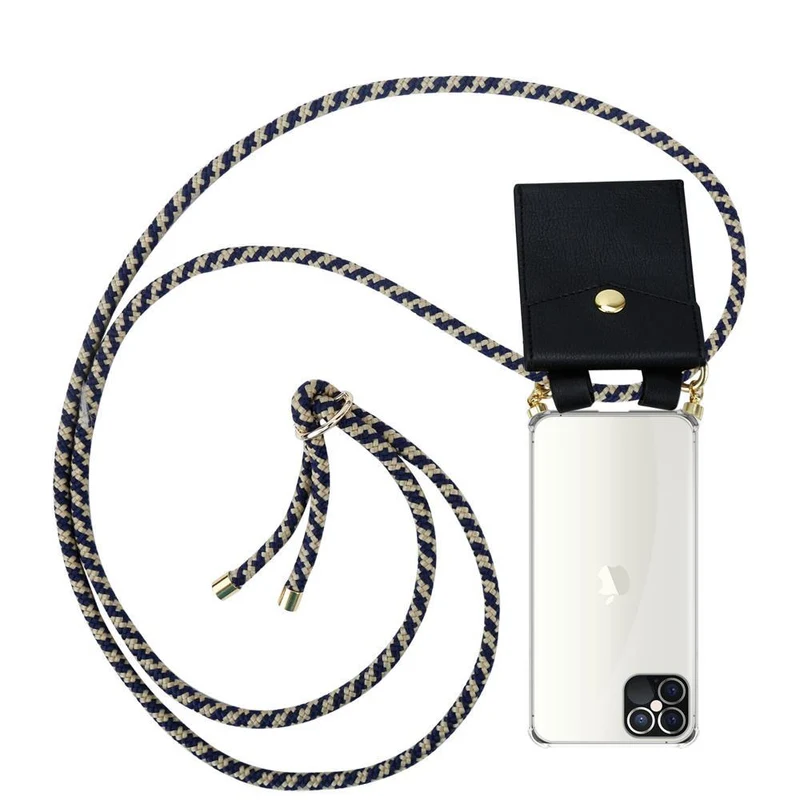 Cadorabo Handy Kette kompatibel mit Apple iPhone 12 / 12 PRO Silikon Schutzhülle mit Gold Ringen, Kordel Band und abnehmbarem Etui
