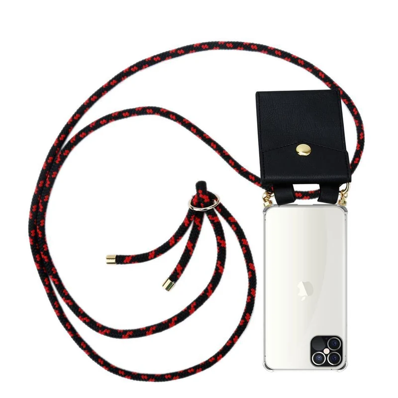 Cadorabo Handy Kette kompatibel mit Apple iPhone 12 / 12 PRO Silikon Schutzhülle mit Gold Ringen, Kordel Band und abnehmbarem Etui