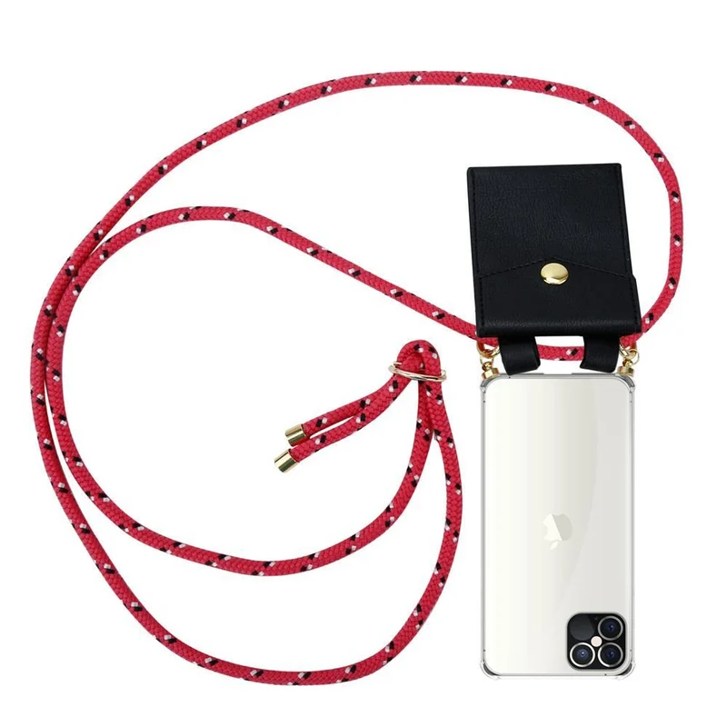 Cadorabo Handy Kette kompatibel mit Apple iPhone 12 / 12 PRO Silikon Schutzhülle mit Gold Ringen, Kordel Band und abnehmbarem Etui