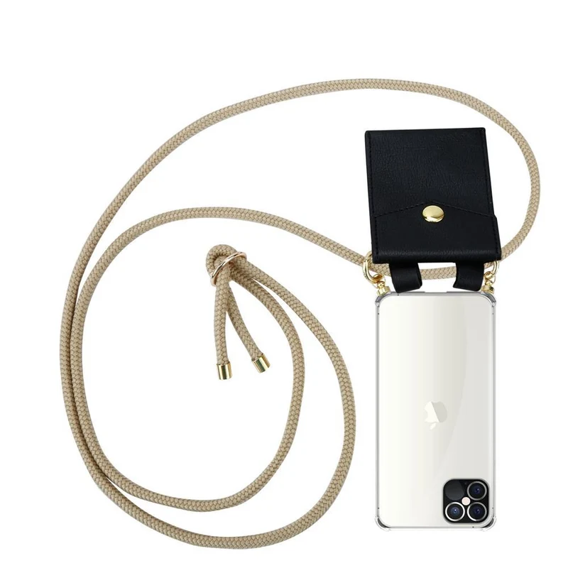 Cadorabo Handy Kette kompatibel mit Apple iPhone 12 / 12 PRO Silikon Schutzhülle mit Gold Ringen, Kordel Band und abnehmbarem Etui