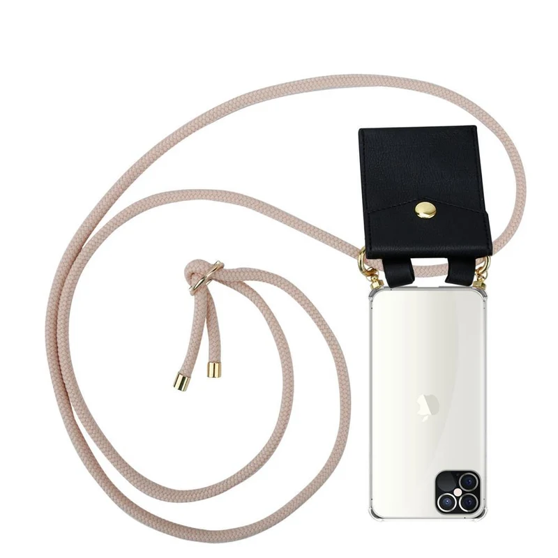 Cadorabo Handy Kette kompatibel mit Apple iPhone 12 / 12 PRO Silikon Schutzhülle mit Gold Ringen, Kordel Band und abnehmbarem Etui