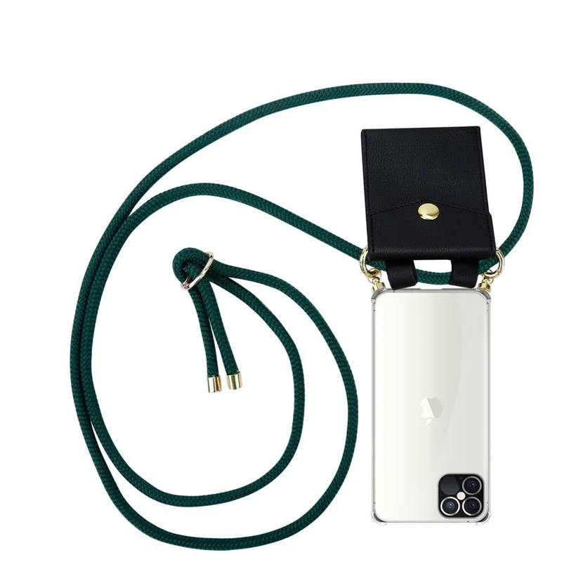Cadorabo Handy Kette kompatibel mit Apple iPhone 12 / 12 PRO Silikon Schutzhülle mit Gold Ringen, Kordel Band und abnehmbarem Etui