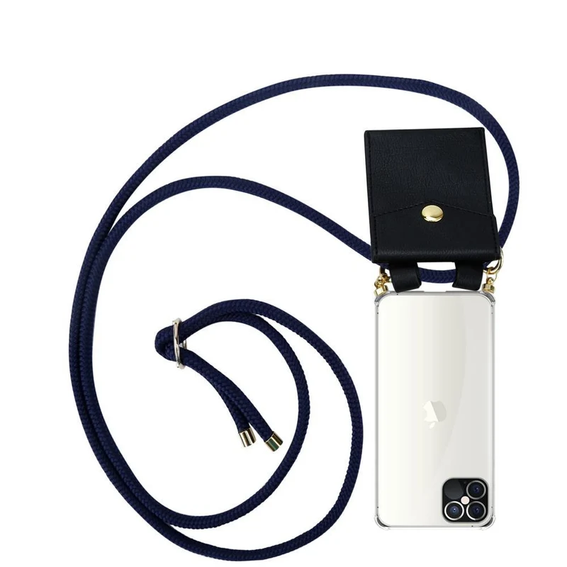 Cadorabo Handy Kette kompatibel mit Apple iPhone 12 / 12 PRO Silikon Schutzhülle mit Gold Ringen, Kordel Band und abnehmbarem Etui
