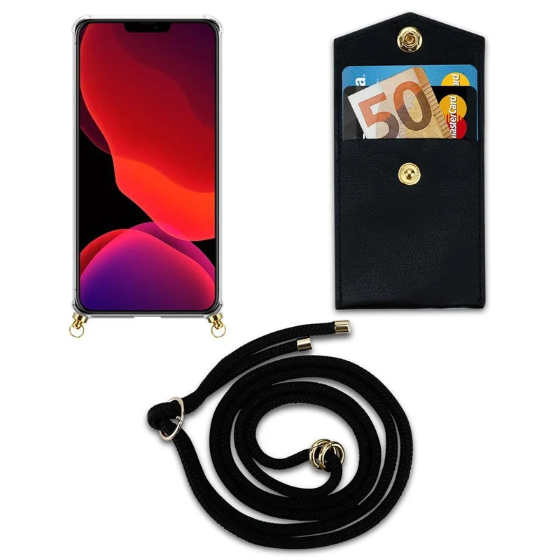 Cadorabo Handy Kette kompatibel mit Apple iPhone 12 / 12 PRO Silikon Schutzhülle mit Gold Ringen, Kordel Band und abnehmbarem Etui