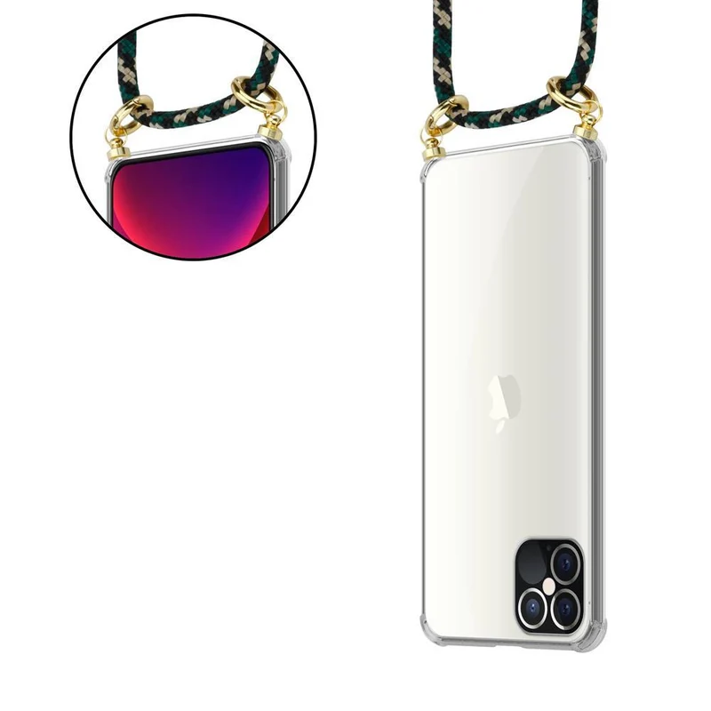 Cadorabo Handy Kette kompatibel mit Apple iPhone 12 / 12 PRO Silikon Schutzhülle mit Gold Ringen, Kordel Band und abnehmbarem Etui