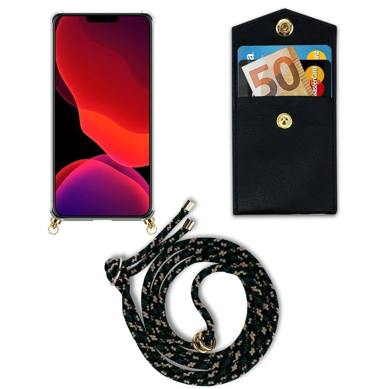 Cadorabo Handy Kette kompatibel mit Apple iPhone 12 / 12 PRO Silikon Schutzhülle mit Gold Ringen, Kordel Band und abnehmbarem Etui