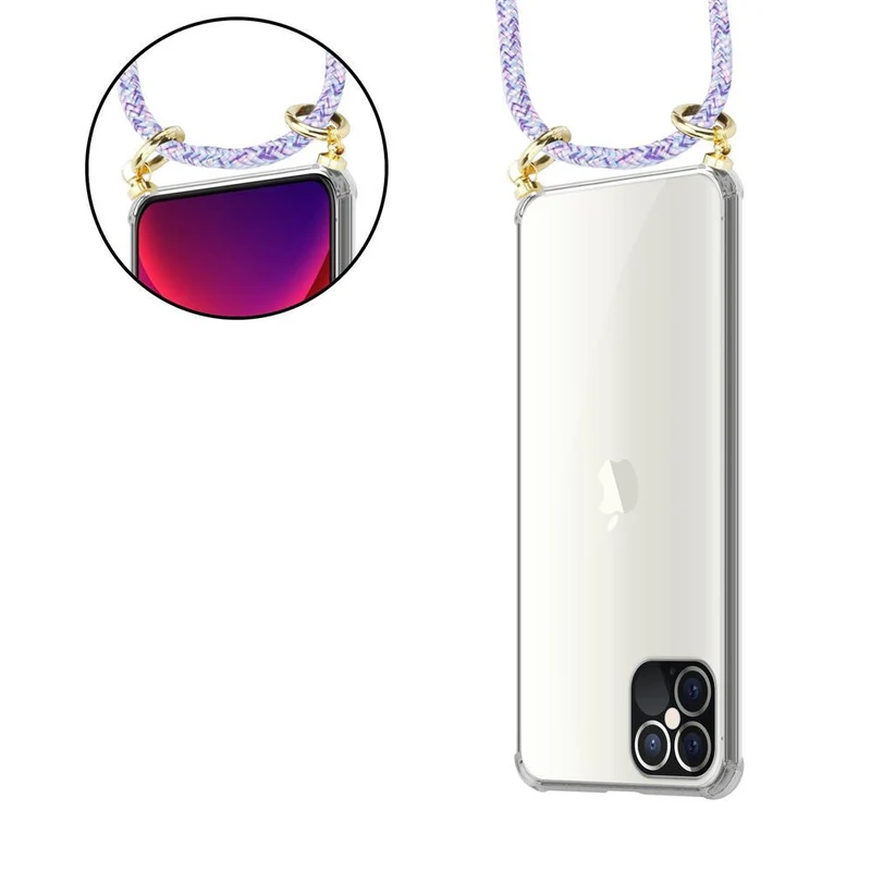 Cadorabo Handy Kette kompatibel mit Apple iPhone 12 / 12 PRO Silikon Schutzhülle mit Gold Ringen, Kordel Band und abnehmbarem Etui