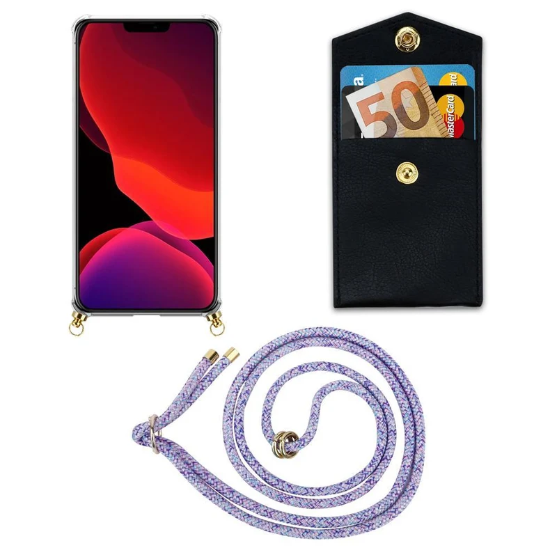 Cadorabo Handy Kette kompatibel mit Apple iPhone 12 / 12 PRO Silikon Schutzhülle mit Gold Ringen, Kordel Band und abnehmbarem Etui