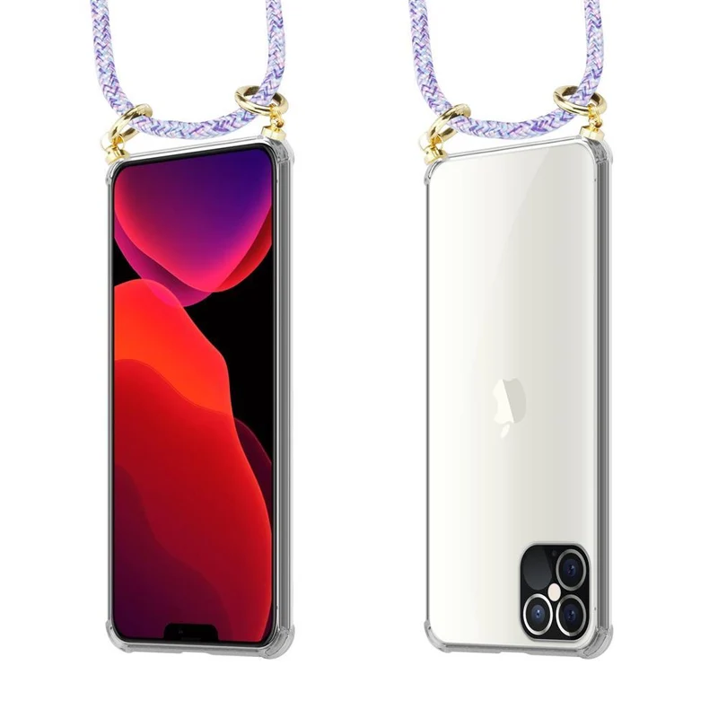 Cadorabo Handy Kette kompatibel mit Apple iPhone 12 / 12 PRO Silikon Schutzhülle mit Gold Ringen, Kordel Band und abnehmbarem Etui