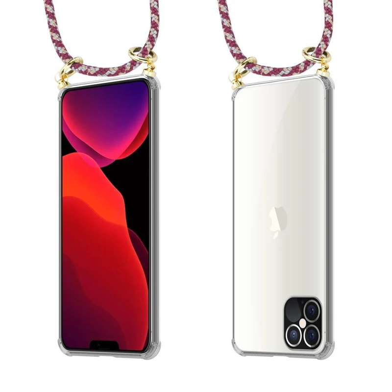 Cadorabo Handy Kette kompatibel mit Apple iPhone 12 / 12 PRO Silikon Schutzhülle mit Gold Ringen, Kordel Band und abnehmbarem Etui