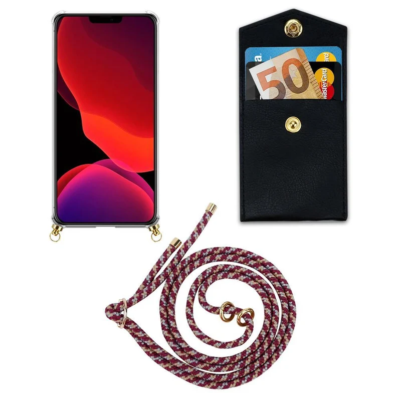 Cadorabo Handy Kette kompatibel mit Apple iPhone 12 / 12 PRO Silikon Schutzhülle mit Gold Ringen, Kordel Band und abnehmbarem Etui