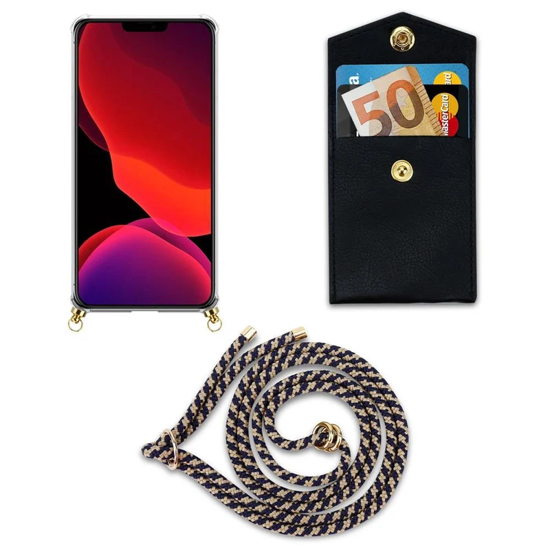 Cadorabo Handy Kette kompatibel mit Apple iPhone 12 / 12 PRO Silikon Schutzhülle mit Gold Ringen, Kordel Band und abnehmbarem Etui