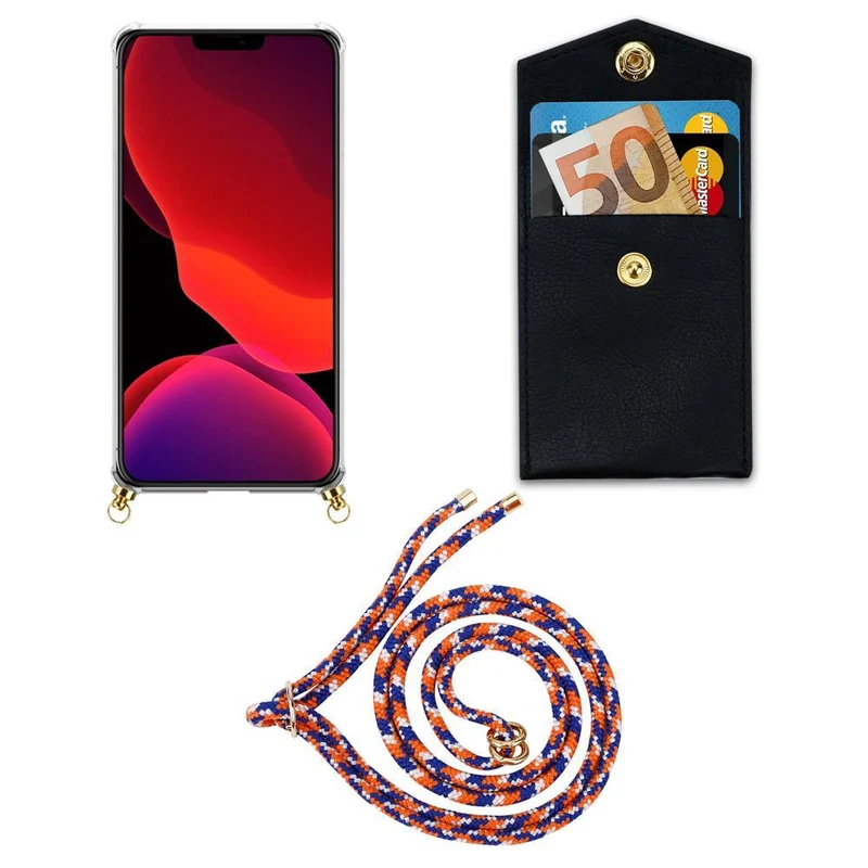 Cadorabo Handy Kette kompatibel mit Apple iPhone 12 / 12 PRO Silikon Schutzhülle mit Gold Ringen, Kordel Band und abnehmbarem Etui