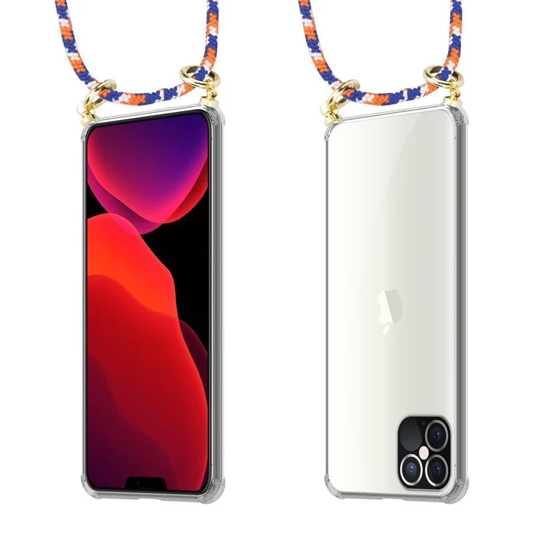 Cadorabo Handy Kette kompatibel mit Apple iPhone 12 / 12 PRO Silikon Schutzhülle mit Gold Ringen, Kordel Band und abnehmbarem Etui