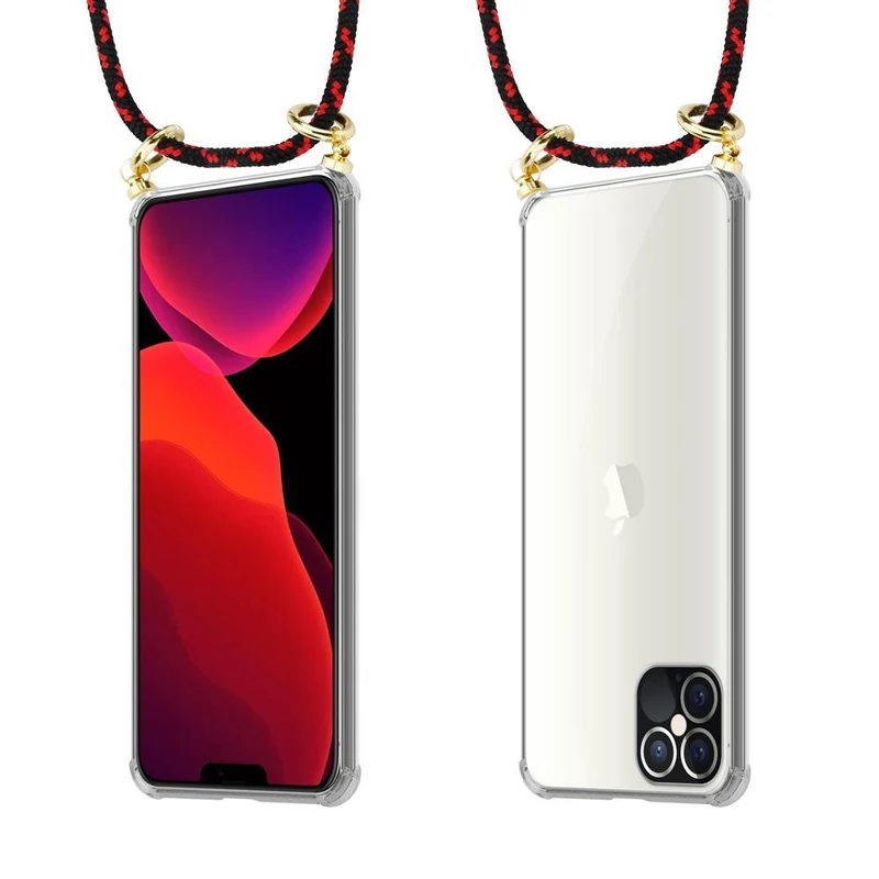 Cadorabo Handy Kette kompatibel mit Apple iPhone 12 / 12 PRO Silikon Schutzhülle mit Gold Ringen, Kordel Band und abnehmbarem Etui
