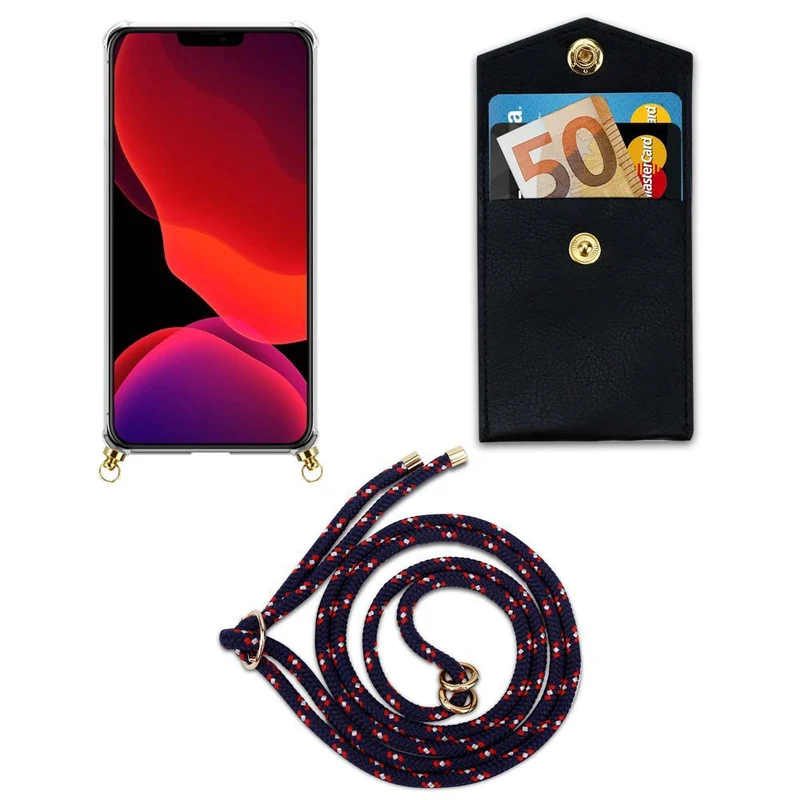 Cadorabo Handy Kette kompatibel mit Apple iPhone 12 / 12 PRO Silikon Schutzhülle mit Gold Ringen, Kordel Band und abnehmbarem Etui