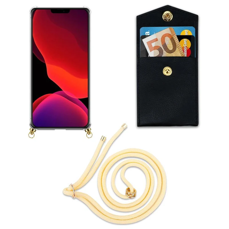 Cadorabo Handy Kette kompatibel mit Apple iPhone 12 / 12 PRO Silikon Schutzhülle mit Gold Ringen, Kordel Band und abnehmbarem Etui