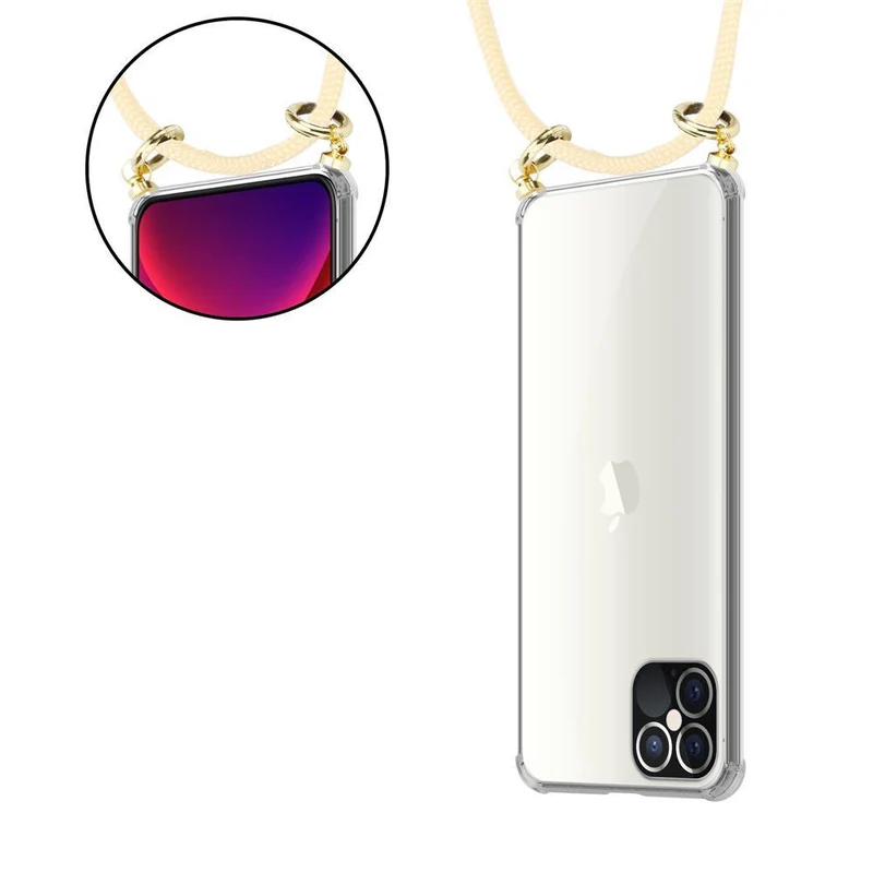 Cadorabo Handy Kette kompatibel mit Apple iPhone 12 / 12 PRO Silikon Schutzhülle mit Gold Ringen, Kordel Band und abnehmbarem Etui