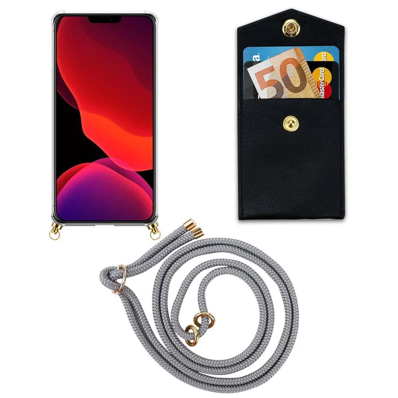Cadorabo Handy Kette kompatibel mit Apple iPhone 12 / 12 PRO Silikon Schutzhülle mit Gold Ringen, Kordel Band und abnehmbarem Etui