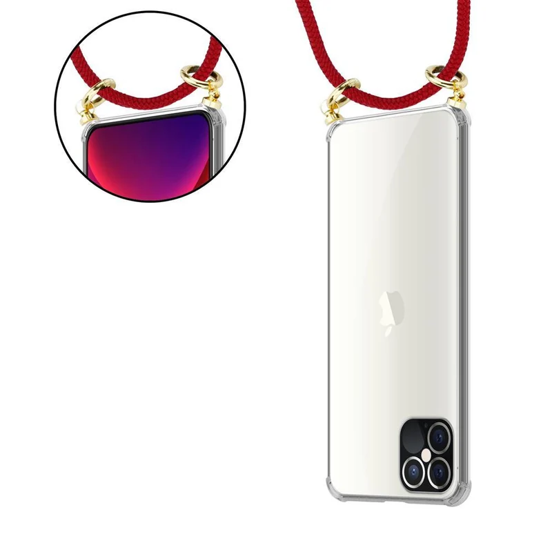 Cadorabo Handy Kette kompatibel mit Apple iPhone 12 / 12 PRO Silikon Schutzhülle mit Gold Ringen, Kordel Band und abnehmbarem Etui