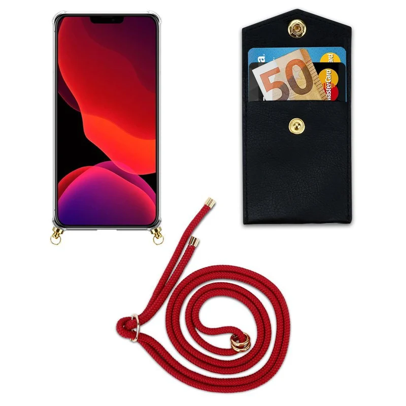 Cadorabo Handy Kette kompatibel mit Apple iPhone 12 / 12 PRO Silikon Schutzhülle mit Gold Ringen, Kordel Band und abnehmbarem Etui