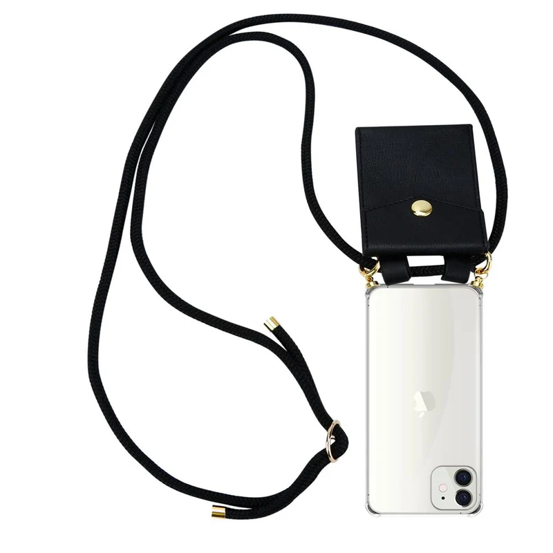 Cadorabo Handy Kette kompatibel mit Apple iPhone 12 MINI Silikon Schutzhülle mit Gold Ringen, Kordel Band und abnehmbarem Etui