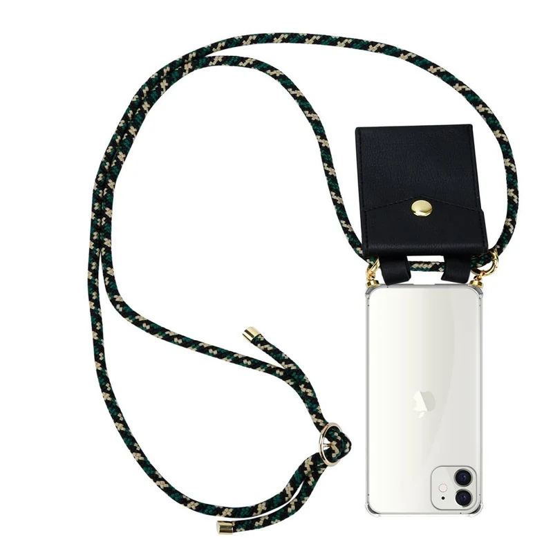 Cadorabo Handy Kette kompatibel mit Apple iPhone 12 MINI Silikon Schutzhülle mit Gold Ringen, Kordel Band und abnehmbarem Etui