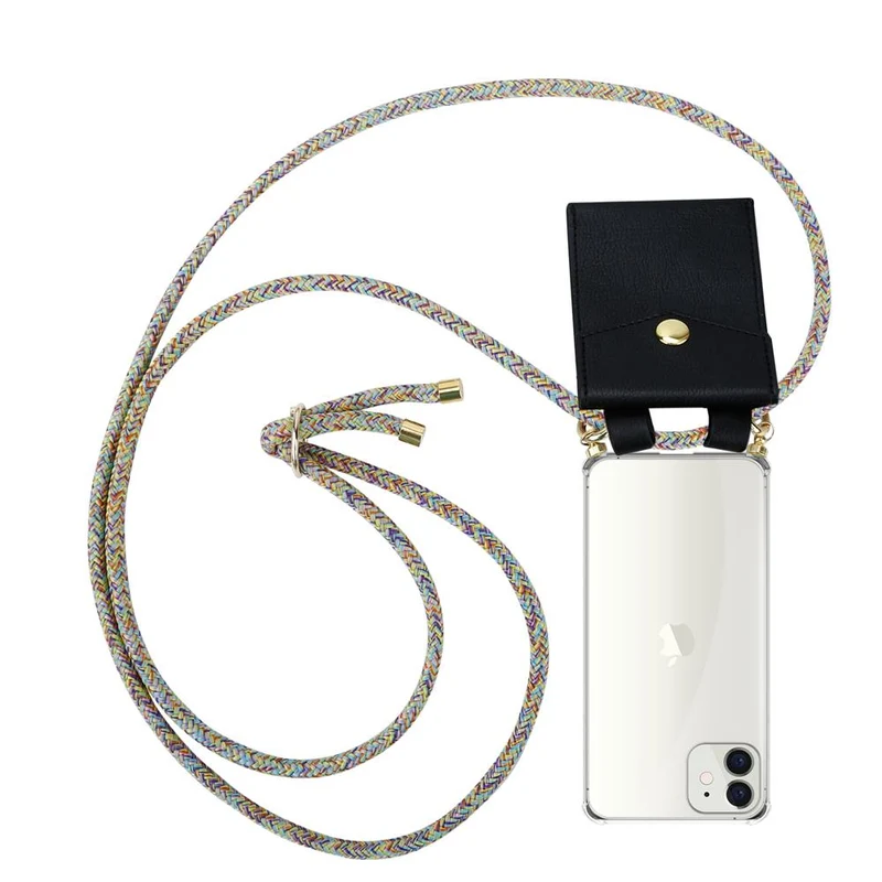 Cadorabo Handy Kette kompatibel mit Apple iPhone 12 MINI Silikon Schutzhülle mit Gold Ringen, Kordel Band und abnehmbarem Etui