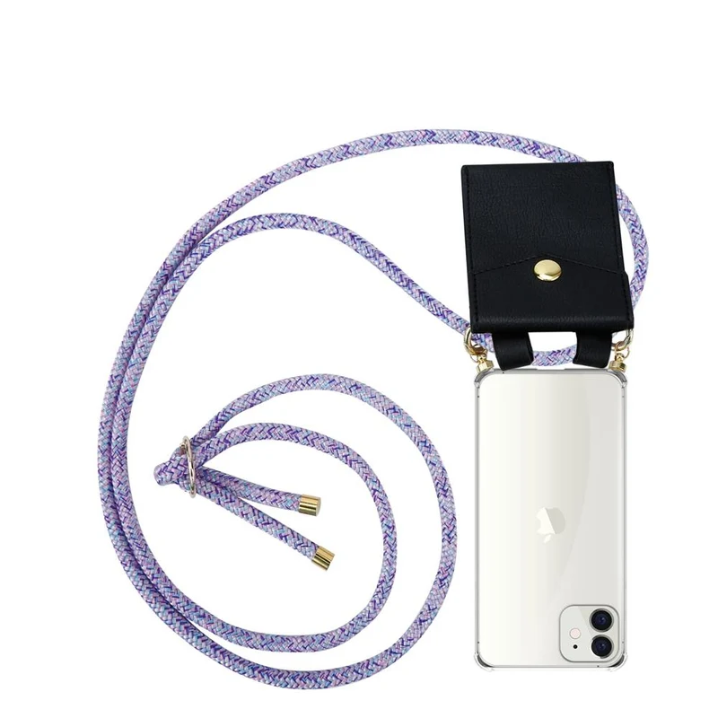 Cadorabo Handy Kette kompatibel mit Apple iPhone 12 MINI Silikon Schutzhülle mit Gold Ringen, Kordel Band und abnehmbarem Etui