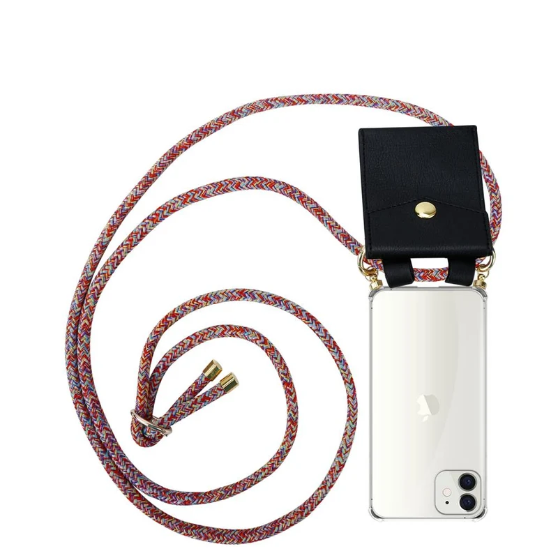 Cadorabo Handy Kette kompatibel mit Apple iPhone 12 MINI Silikon Schutzhülle mit Gold Ringen, Kordel Band und abnehmbarem Etui