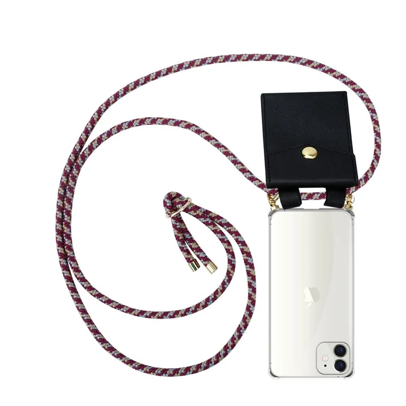 Cadorabo Handy Kette kompatibel mit Apple iPhone 12 MINI Silikon Schutzhülle mit Gold Ringen, Kordel Band und abnehmbarem Etui