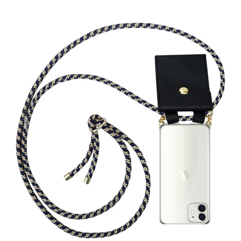 Cadorabo Handy Kette kompatibel mit Apple iPhone 12 MINI Silikon Schutzhülle mit Gold Ringen, Kordel Band und abnehmbarem Etui