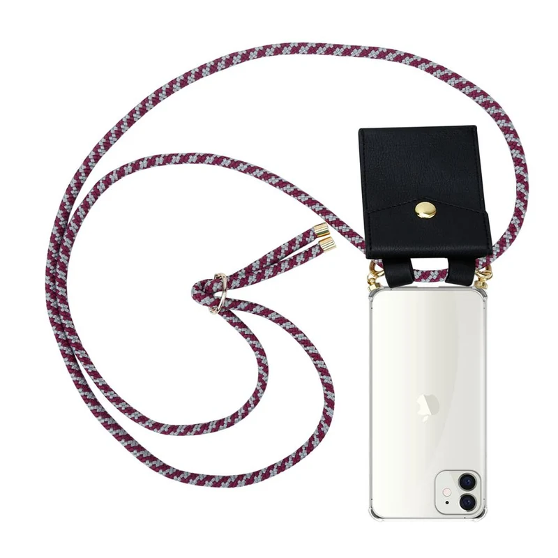 Cadorabo Handy Kette kompatibel mit Apple iPhone 12 MINI Silikon Schutzhülle mit Gold Ringen, Kordel Band und abnehmbarem Etui