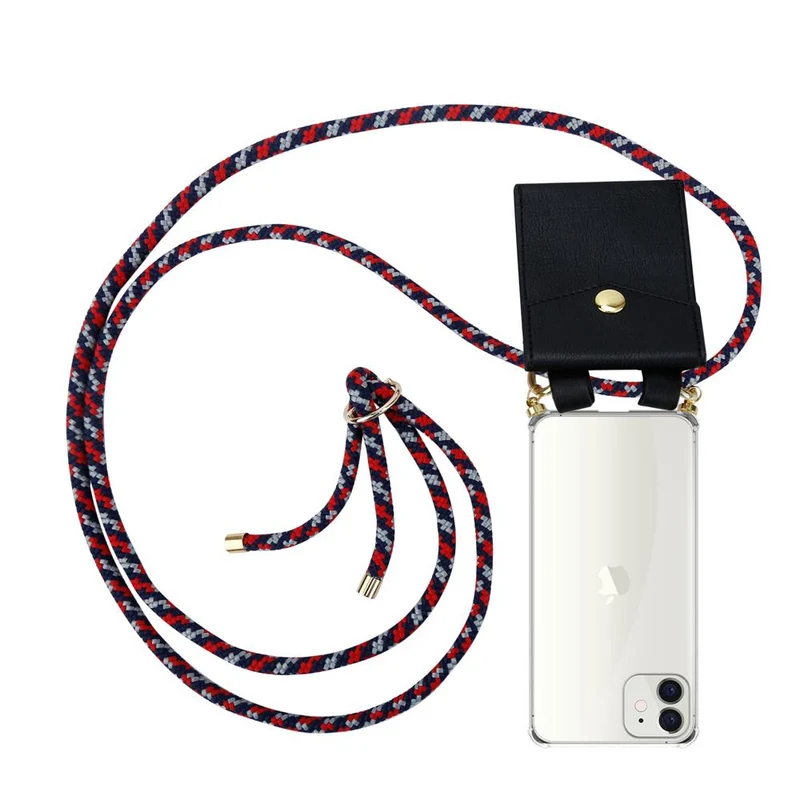Cadorabo Handy Kette kompatibel mit Apple iPhone 12 MINI Silikon Schutzhülle mit Gold Ringen, Kordel Band und abnehmbarem Etui