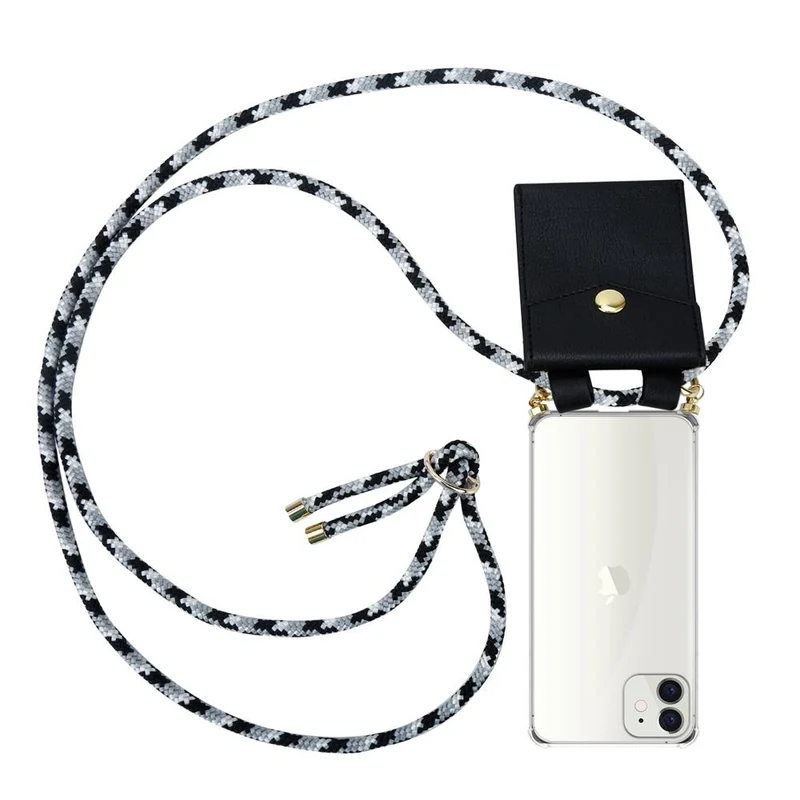 Cadorabo Handy Kette kompatibel mit Apple iPhone 12 MINI Silikon Schutzhülle mit Gold Ringen, Kordel Band und abnehmbarem Etui