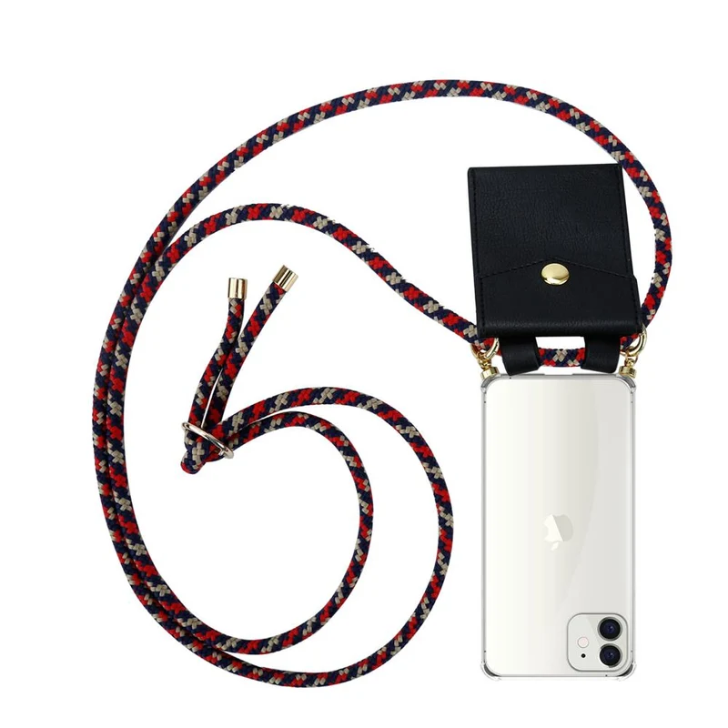 Cadorabo Handy Kette kompatibel mit Apple iPhone 12 MINI Silikon Schutzhülle mit Gold Ringen, Kordel Band und abnehmbarem Etui