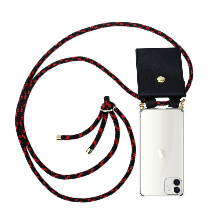 Cadorabo Handy Kette kompatibel mit Apple iPhone 12 MINI Silikon Schutzhülle mit Gold Ringen, Kordel Band und abnehmbarem Etui